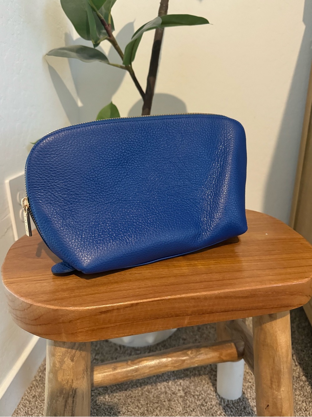 Cuyana Royal Blue Pebbled Leather Cosmetic Pouch - Picture 3 of 5